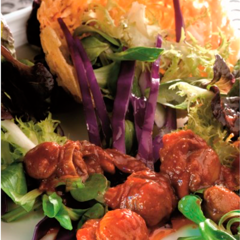 Ensalada de Zamburiñas en salsa de vieira con crujiente de verduras. Frinsa por José Romero Alcaide